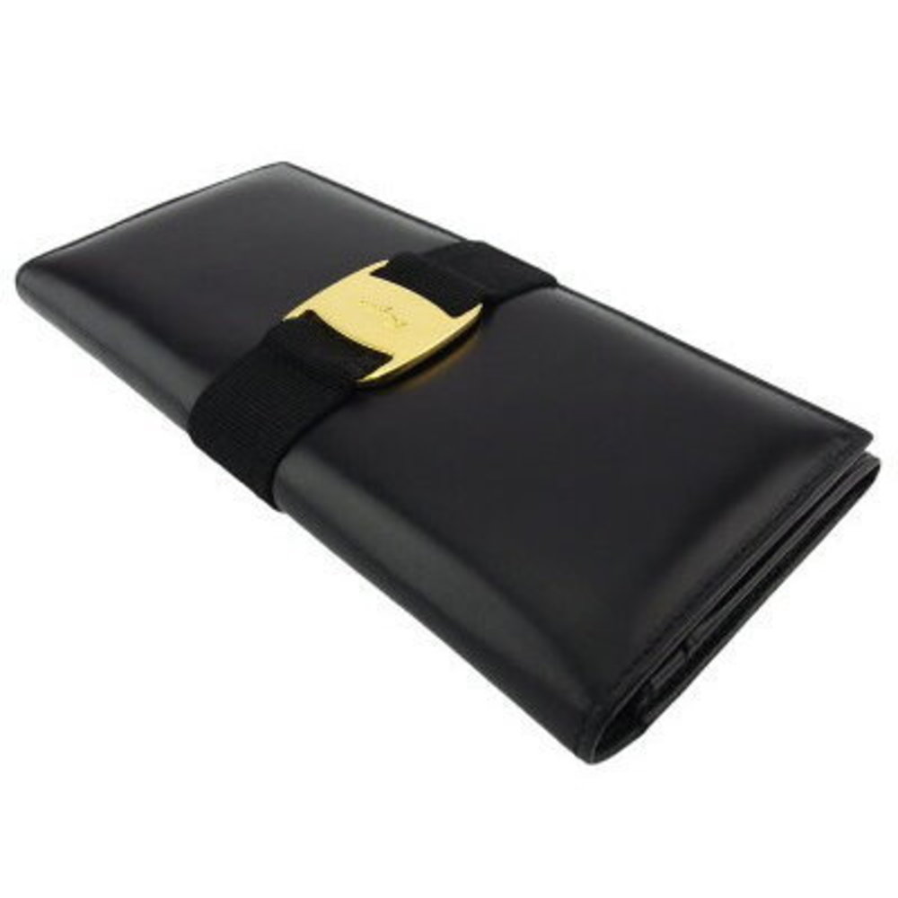 Salvatore Ferragamo Vara Long Wallet Zipper Black Leather - Picture 3 of 6